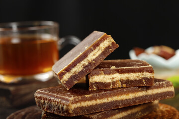 Handmade Brown Sugar Candy Cubes with Tea - Traditional Sweet Confectionery Dessert