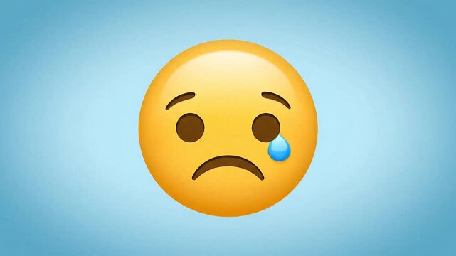 Animated 3D Render of a Crying Sad Yellow Emoji Face on a Blue Background Expressing Deep Emotions
