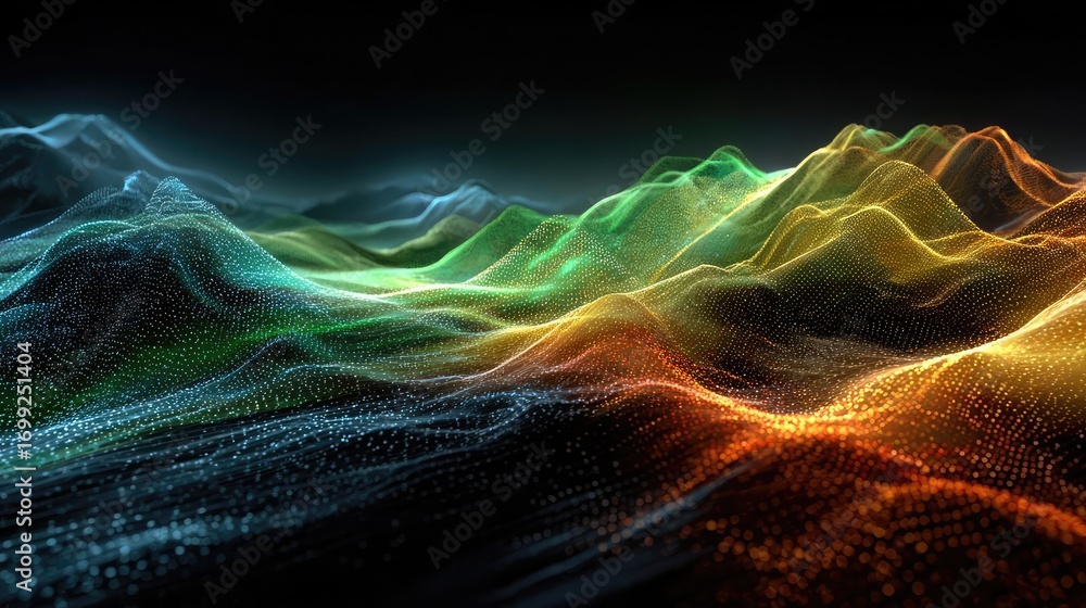 Poster modern neon data waves abstract backdrop concept. abstract digital landscape with vibrant illuminate