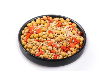 Assorted Legumes Soybeans Peanuts Mixed Beans in Black Bowl Healthy Ingredients for Cooking Porridge Farmhouse Kitchen