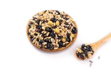 Eight Treasures Porridge Mix with Black Beans Soybeans Peanuts and Grains in Wooden Bowl