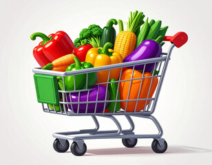Colorful assortment of fresh vegetables in a shopping cart bell peppers broccoli
