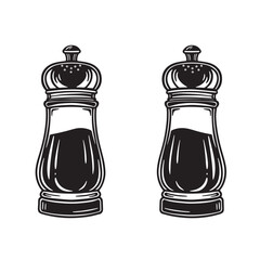 Black and white illustration of two salt and pepper shakers side by side