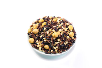 Mixed Grains Legumes Soybeans Black Beans Seeds Bowl White Background Healthy Food Ingredients