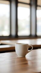 Generative AI: A Ceramic Mug Resting on a Wooden Table Surface.