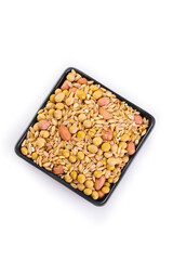 Mixed Eight Grain Porridge Blend with Soybeans and Oats in Black Bowl