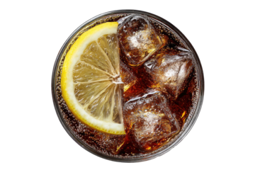 Top-down view of a glass of cola with ice and lemon (2)
