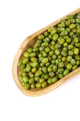 Organic Green Mung Beans in Wooden Scoop - Nutritious Legumes for Healthy Diet