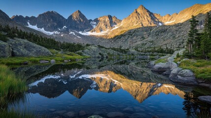 Mountain lake sunrise reflection