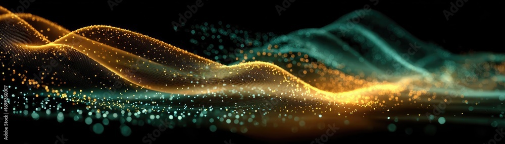 Poster modern neon data waves abstract backdrop concept. abstract wave patterns with glowing particles in v
