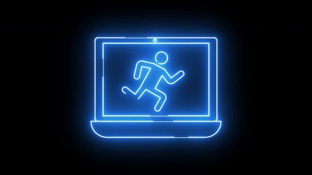 laptop icon and running person icon with neon effect