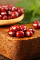 Fresh Red Adzuki Beans on Wooden Board - Healthy Natural Cooking Ingredients