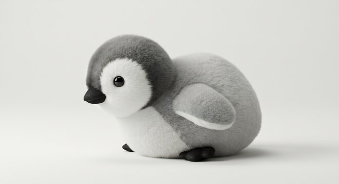愛らしいペンギンのぬいぐるみ モノクロ写真 柔らかな光 (Airashii pengin no nuigurumi monokuro shashin yawarakana hikari) Translation: Adorable penguin plush, monochrome photo, soft light.. AI Generated