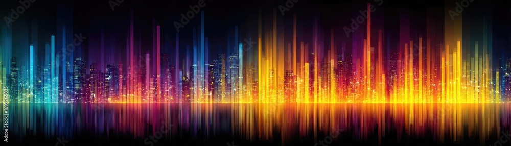 Poster abstract composition of charting metrics and indicators concept. vibrant sound wave design with colo