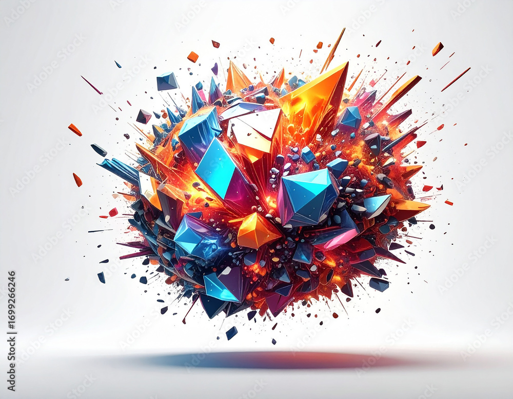 Poster exploding crystal shards with vibrant colors abstract explosion