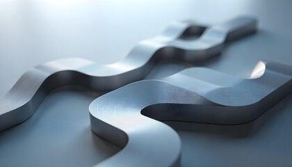 Abstract 3D technology shapes with metallic textures and light reflections, dynamic composition, modern tech feel .