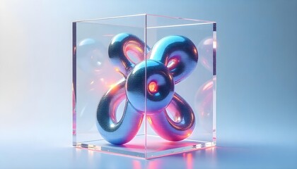 Abstract 3D technology shapes with metallic textures and light reflections, dynamic composition, modern tech feel .