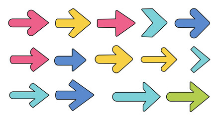 Colorful arrow icons pointing right in various styles and vibrant colors