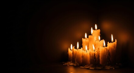 Lit Candles in the Dark Warm Glowing Light Many Burning Candles Melted Wax Remembrance Hope