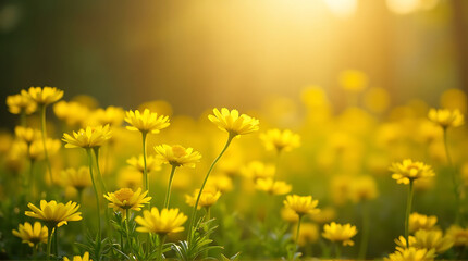 Fototapeta premium Radiant Daisies in a Golden Field: A Captivating Springtime Scene with Natural Light