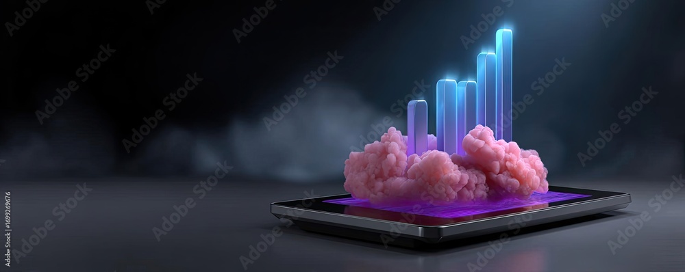 Poster abstract composition of charting metrics and indicators concept. a vibrant digital cloud representin