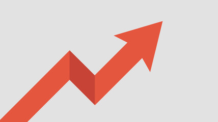 Red arrow indicating upward trend with growth and success concept