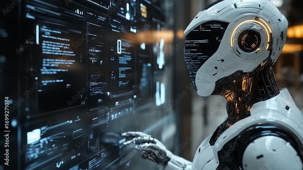 Poster robot using futuristic interface.