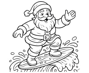 Naklejka premium Santa Surfing Holiday Coloring Page