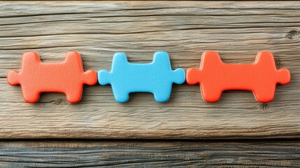 Colorful Puzzle Pieces on Wooden Surface for Educational Activities