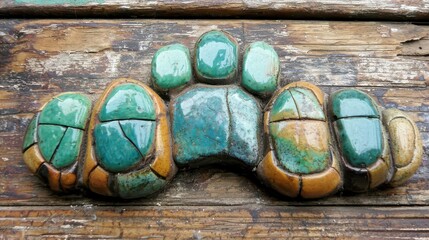 Colorful Artisan Crafted Decorative Tile Featuring Animal Paw Design