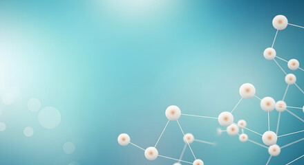 Abstract molecular structure network on soft blue gradient background for science designs