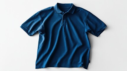 A navy short-sleeve polo shirt with ribbed details, showcasing classic casual wear.