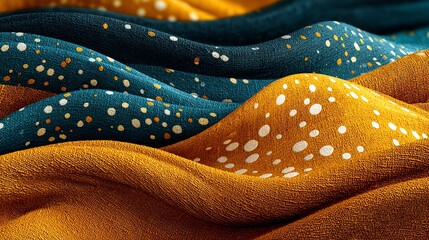 Retro Wavy Dotted Fabric in Mustard and Navy