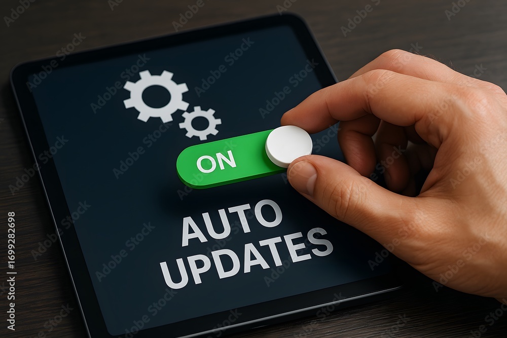 Poster activating automatic updates on a digital tablet.