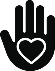 Black silhouette of an open hand with a heart symbol inside