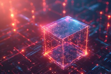 Explore digital innovation with vibrant cube data stream, perfect for modern tech and futuristic design needs