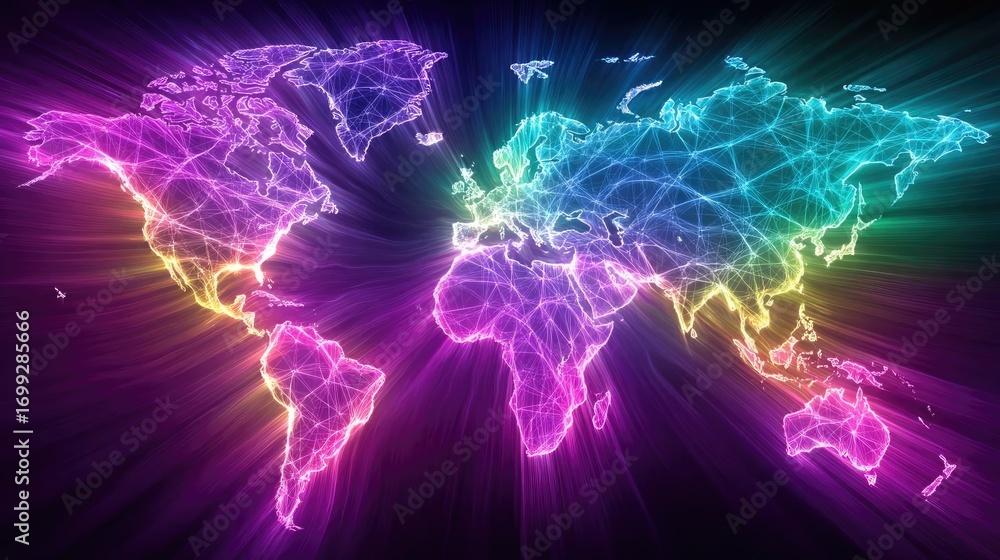 Aufkleber creating online courses for diverse learning concept. colorful vector world map with neon lights and