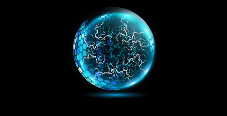 Sphere shield abstract energy protection spheres. Force field globe shell. Dome barrier technology vector set.