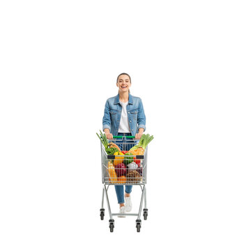 young woman with shopping cart