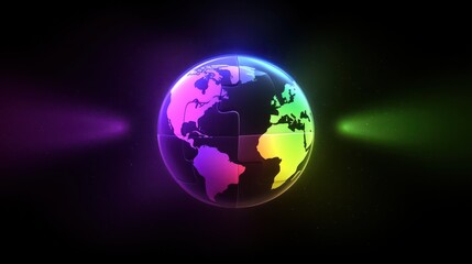 Vibrant 3D Globe with Colorful Light on Dark Background