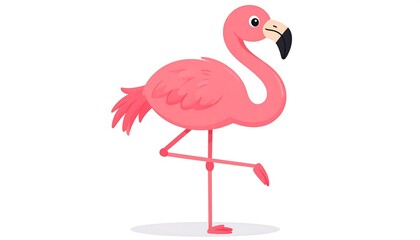 Naklejka premium A vibrant pink flamingo stands gracefully on one leg against a plain white background.