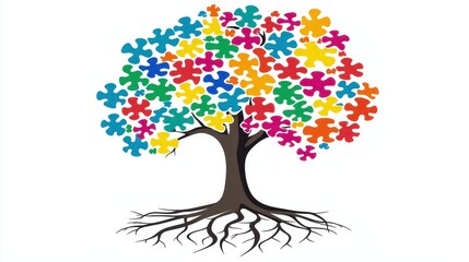Colorful Puzzle Tree with Vibrant Leaves and Strong Roots Design