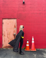 Confident Super Woman with Music Headphones