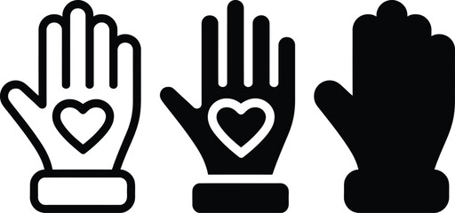 Three stylized hands with hearts symbolizing love and care