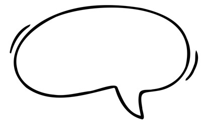 A hand-drawn speech bubble with a thick black outline and motion lines indicating speaking.