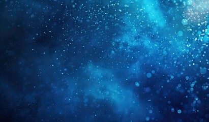 Obraz premium An abstract image depicting a cosmic scene with a dark blue background speckled with various sizes of bright cyan and blue particles, creating a sense of depth and movement