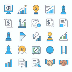 Strategic business icons for growth, finance, and success in modern ventures
