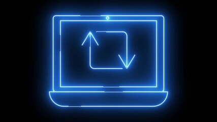laptop icon and repost icon with neon effect - Powered by Adobe