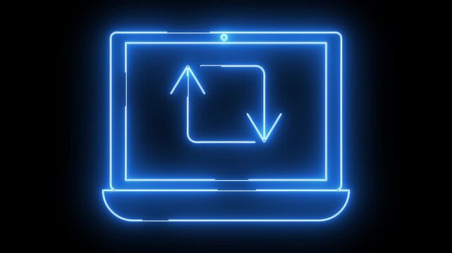 laptop icon and repost icon with neon effect