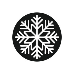 Stylized Winter Snowflake Icon. A pristine snow crystal illustration on a dark round background. Represents cold climate, festive occasions, and unique beauty.